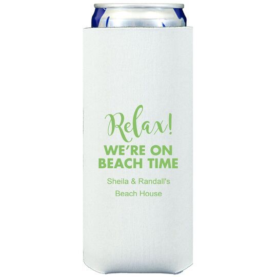 Relax We're on Beach Time Collapsible Slim Koozies